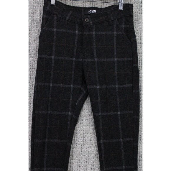 ICON Amsterdam Pants Mens Size 32 Dark Gray Plaid Stretch Skinny Fit Comfort - Picture 2 of 13